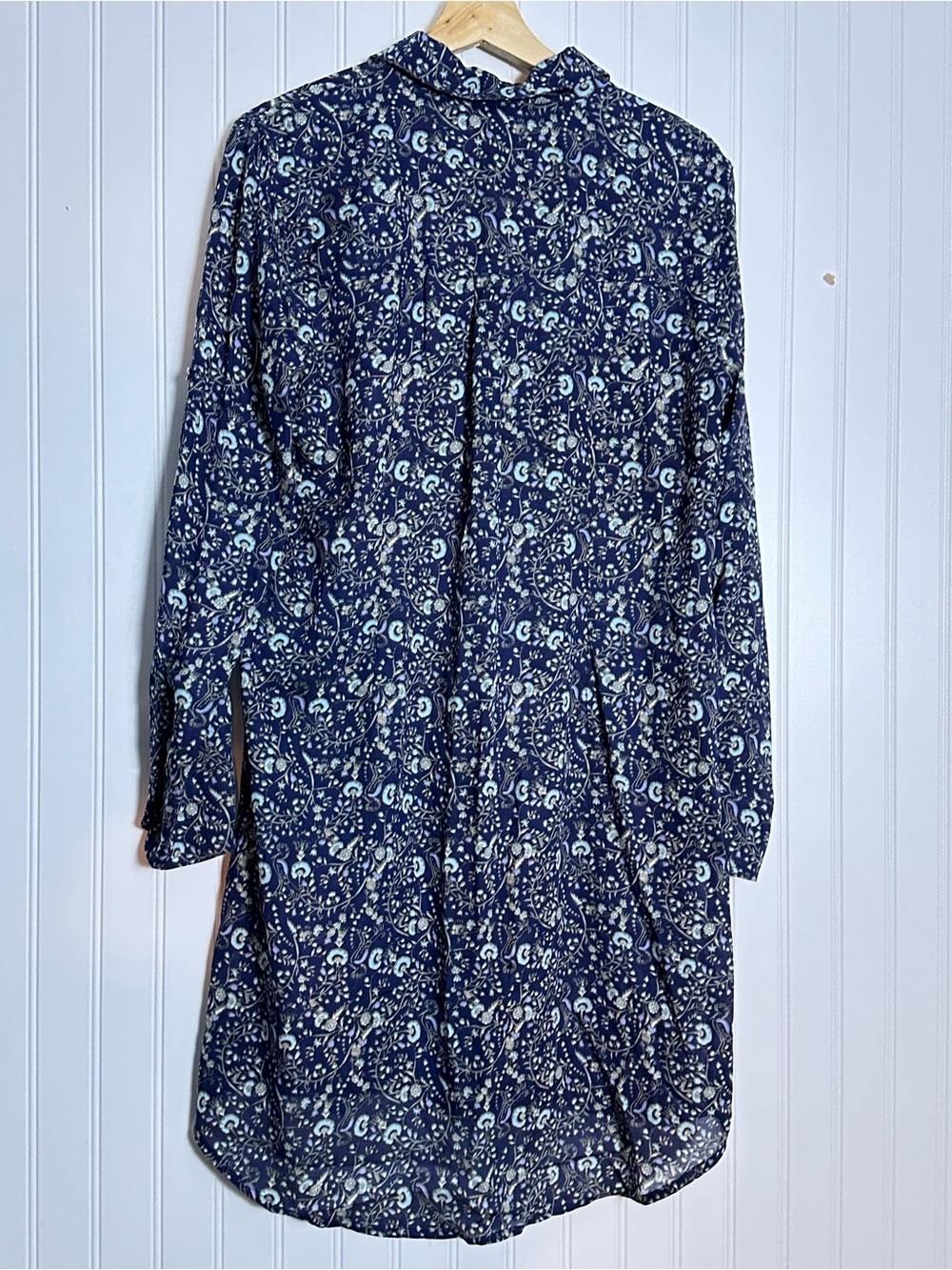 Roller Rabbit blue floral dress long sleeves button-down front M Relax Fit - Picture 6 of 12
